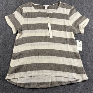 Caslon‎ Sweater Women's Gray White Striped Cap Sleeve Lightweight Woven Shirt